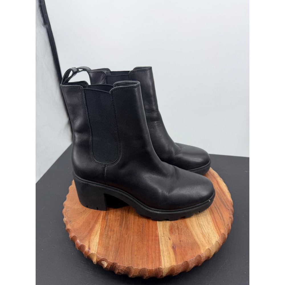 J.Crew BM720 Chelsea Boot Womens 10 Black Leather Lug Sole Block Heel Ankle Boot